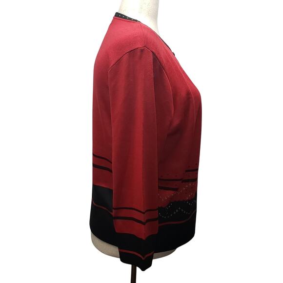 Vintage Alfred Dunner Red Metallic Two-in-One Sweater Top L USA Geometric Print - Picture 3 of 12